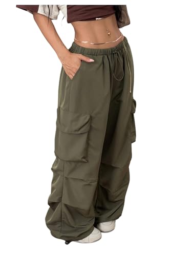 Women's Y2k Baggy Cargo Pants Drawstring Waist Workout Track Pants with Pockets