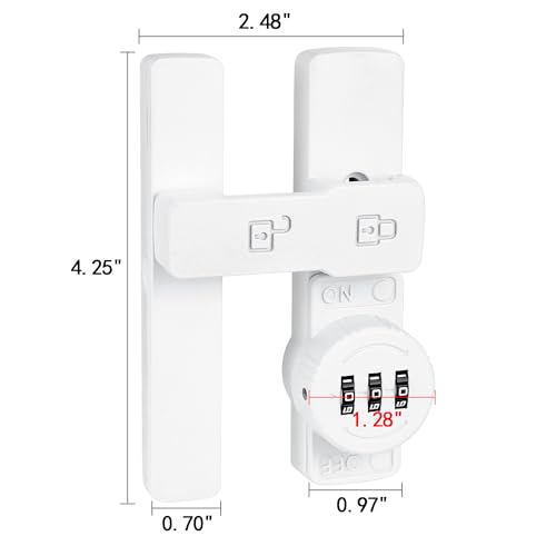 Image of INIRET White 180 Degree Barn Door Lock,Mechanical Password Lock,Flip Latch with Combination,3 Digit Password Keyless,Protect Privacy,for Barn Door,Windows,Garden,Cabinets,Bathroom,and Sliding Door