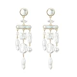 Donabus Statement Pearl Dangle Earrings,Gold and Large Pearl,Luxury Chandelier Organic Style Earrings (D)