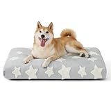 Lesure Dog Beds Large Sized-Thick Shredded Chopped Foam Pet Bed Indoor with Removable Cover, Cute Modern Fuzzy Plush & Anti Slip Bottom, Grey