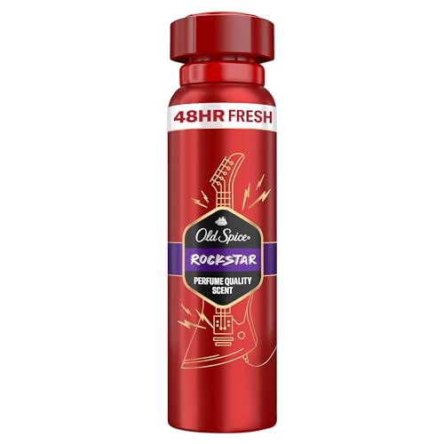 Old Spice Rockstar Desodorante en spray corporal para hombres, 150 ml, 48H, frescura, larga duración, calidad de perfume, 0% sales de aluminio