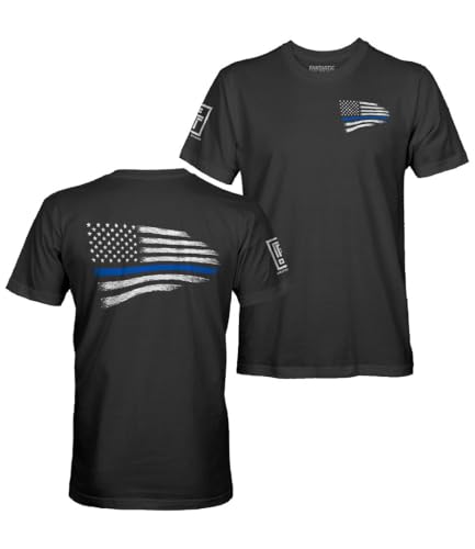 Police Support USA Flag Thin Blueline T Shirt for Men (Black, M)