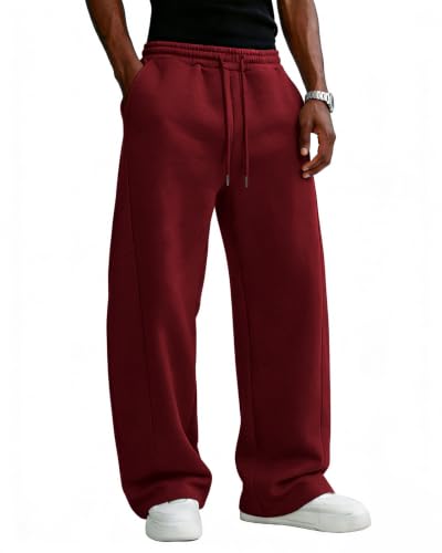 Image of Men's Baggy Sweatpants Cotton Fleece Wide Leg Lounge Sweat Pants Drawstring Waist Jogging Pants with Pockets