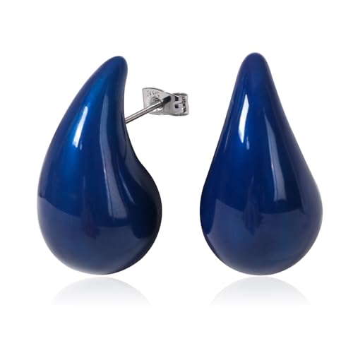Trendy Teardrop Earrings Hypoallergenic 18k Real Gold Plated Natural Stone/Colorful Enamel/Cubic Zirconia Chunky Teardrop Jewelry Gift for Women