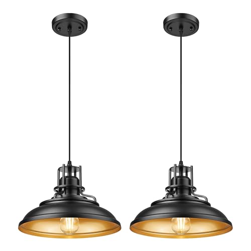 Image of FEMILA 12 inch Modern Pendant Lights Kitchen Island, Black Pendant Light Fixtures for Foyer Cafe Kitchen, Adjustable Height, 2 Pack, 4FY15-MP-2PK BK-1