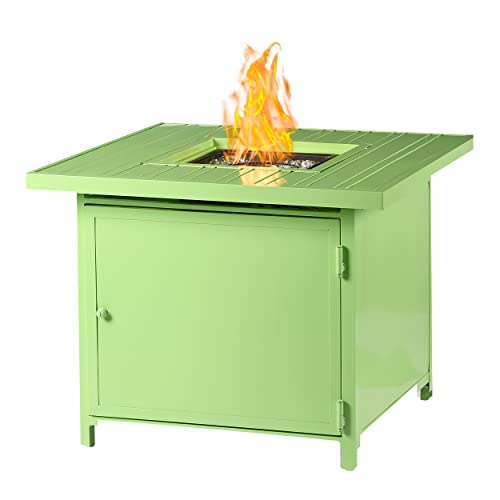 Image of Oakland Living Square 32 in. x 32 in. Aluminum Propane Fire Pit Table with Glass Beads, Two Covers, Lid, 37,000 BTUs in Green Finish