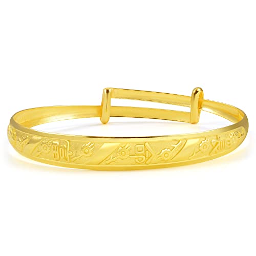 CHOW SANG SANG Chinese Gifting Collection 999.9 24K Gold Price-by-Weight Gold Longevity & Good Fortune Bangle for Tiny Size Gift, Adjustable size2