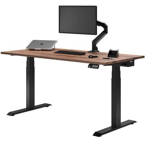 Image of Desky Dual Hardwood Sit Stand Desk - Electric Standing Desk - Dual Motor,3 Stage Adjustable Height Desk - Solid Wood Whole-Piece Top - Standing Desk with Cable Management