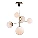 Maxim 26037SWSBRBK Vesper Mid Century Modern and Scandinavian Satin White Glass Orb Pendant Ceiling Light, 5-Light 300 Total Watts, 38"H x 15"W, Satin Brass/Black