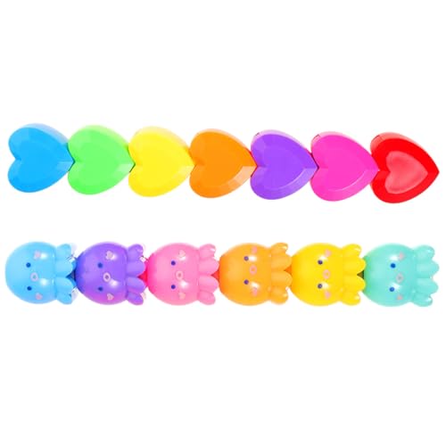 MINAOLULUS Resaltadores Fluorescentes de Dibujos Animados en Forma de Pulpo, 2 Piezas (corazón y Pulpo), Rotuladores de Plástico para Estudiantes, Marcadores Escolares para Subrayar