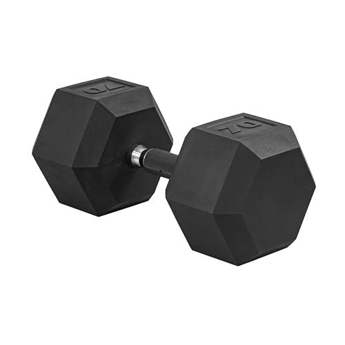 Image of CAP Rubber Coated Dumbbell Weights, Free Weights for Home Gym Strength Training, Anti-Roll Hex Dumbbells with Black, Chrome & Comfort Grip Handles, Singles