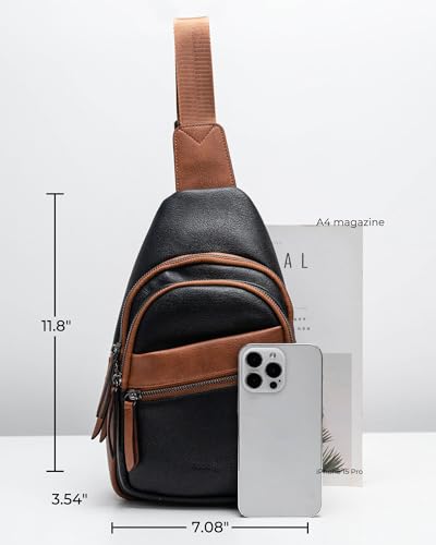 Image of Alldaily Large Sling Bag for Women Crossbody Purse Leather Fashionable Trendy Chest Bag for Travel, Fanny Pack (Brown&Black)