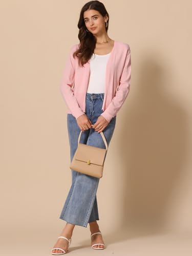 Allegra K Lightweight Cropped Cardigan Women's Draped Open Front Long Sleeve Sweater Peplum Knit Top4