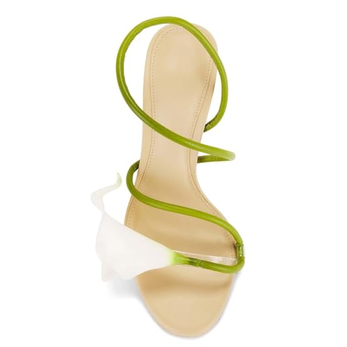 Image of ZJGZF Flower Heels for Women Nude Calla Lilyl Heeled Sandals Wedding Shoes for Bride Sexy Strappy Stiletto Heel Dressy Unique Shoes