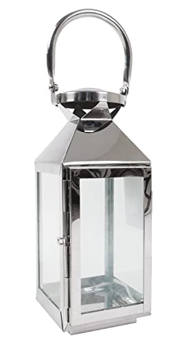 BURI Edelstahl Laterne Gartenlaterne 34 cm - wetterfest und rostfrei - mit Glasfenster und Griff Kerzenlaterne Windlicht Metalllaterne Gartendeko Kerzenhalter aus Glas