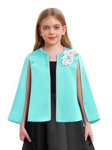 Hularka Kids Girls Flower Rhinestone Cape Birthday Party Wraps Wedding Bridesmaid Bolero Shrug Flower Girl Cover Up