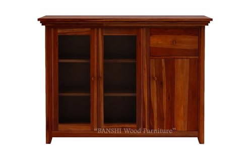 Image of BWF Premium Sheesham Shining Glass Door Storage Cabinet for Home, School, Office, Shop, Medical Clinic and Garage | Best Choice of Kitchen Crockery Storage | Wooden Chest |