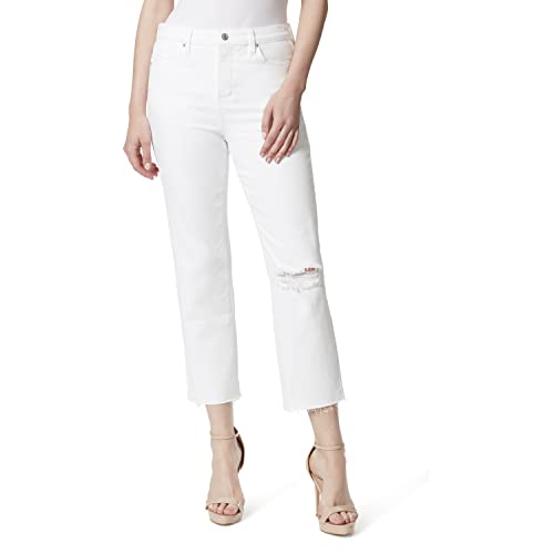Jessica Simpson womens Spotlight High Rise Slim Straight Crop Jeans, White - Destruction, 25 US