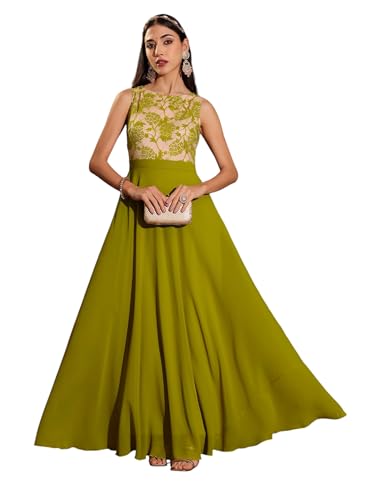 Image of Miss Chase Women's Round Neck Sleeveless Floral Lace Fit & Flare Maxi Dress