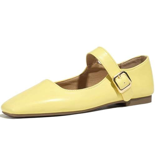 LUXMAX Mesh Mary Jane Flats for Women Leopard Square Toe Flats Low Heel Ballet Shoes Comfortable Dress Ballerina Shoes