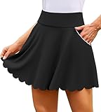 ATTRACO Scalloped Athletic Skirt with Built in Shorts A-Line Tennis Pickleball Skort Black