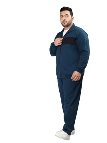 Image of CHKOKKO Mens Plus Size High Neck Winter Tracksuit Full Zip Jacket with Elastic Waist Lower Warm Soft Jogging Suit Activewear Set for Gym Running and Casual Wear