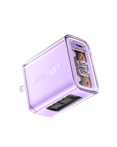 ACEFAST PD65W USB C Charger 3-Port Fast Charger Set for USB C Laptops, Cell Phones and Tablets, Foldable AC Plug Power Adapter Compatible with MacBook, iPhone 14/Pro, iPad Pro, Steam Deck (Purple)