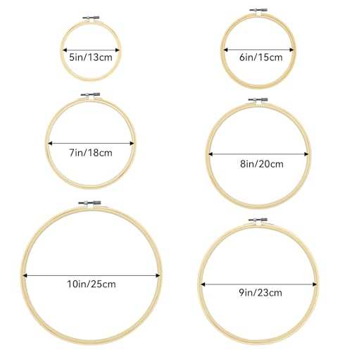 Image of Faylapa 6 Pieces Embroidery Hoop Adjustable Bamboo Round Cross Stitch Hoop Ring Display Frame 5 inch to 10 inch for Embroidery, Cross Stitch, Craft Sewing DIY Hanging Decoration