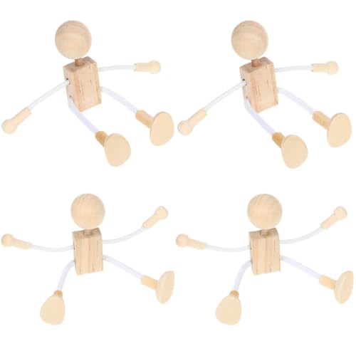 Healifty 4 Stück DIY Holzfiguren, Biegepuppen Holzfiguren zum Bemalen, Naturholz Figuren zum Bemalen für Kinder DIY-Set für Tischdekoration & Bastelprojekte
