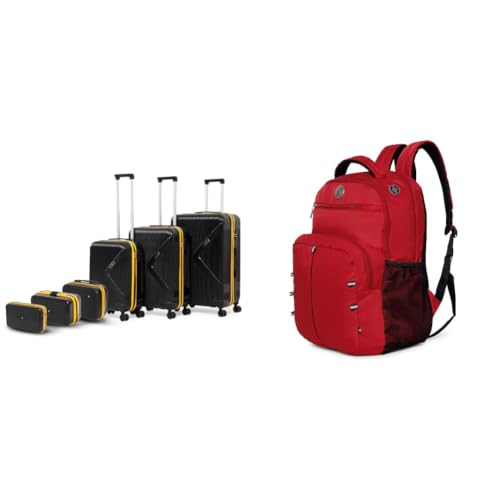 Image of ACEPACK Brampton 6-Pcs Family Luggage Set with Vanity Cases |Unbreakable Polycarbonate Hard Shell + Global 25.91 Liters Water Repellant 17.32 inch Laptop Backpack with Rain Cover for Casual,