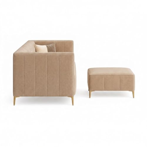 Image of SOCOZI Stylluxe 4 Seater L Shape Sofa Set with Movable Ottoman | Flexible Left or Right Layout | Soft Velvet Suede Fabric | Modern Design | Plush Comfort Cushions for Living Room (Beige)