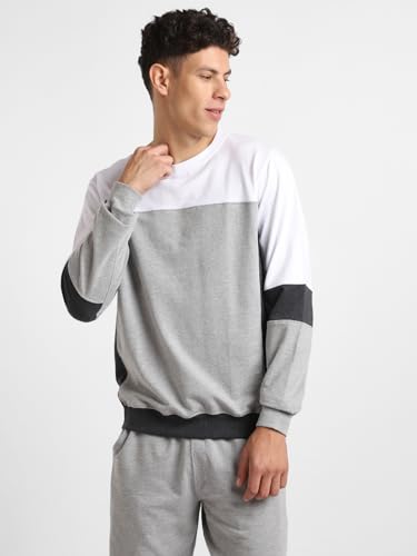 Image of NOBERO Grey Melange Co-ord Set for Men | Comfy Pure Cotton Grey Lounge Wear | Jogger and Sweatshirt Set