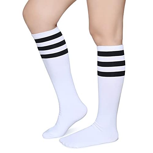Pareberry Triple Stripes Soft Cotton Knee High Tube Socks for Men and Women One Size Z03-black/White