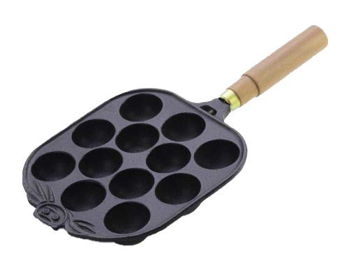 Hinomaru Collection Cast Iron Takoyaki Pan Savory Octopus Balls Griddle Maker Mold Pan (12pc Single Handle)