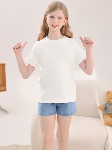 Image of Girls Summer Short Sleeve T Shirts Kids Basic Tees Crewneck Tops 5-14 Years