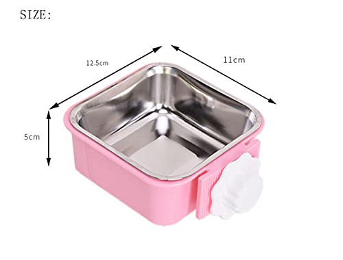 2-in-1 abnehmbarer Hundenapf für Hundekäfige, Welpenfutter, Wassernapf mit Bolzenhalter, Edelstahl, Haustier-Hängeschale, Futter-Wassernapf, 2 Stück/Set (klein, quadratisch, Rosa)