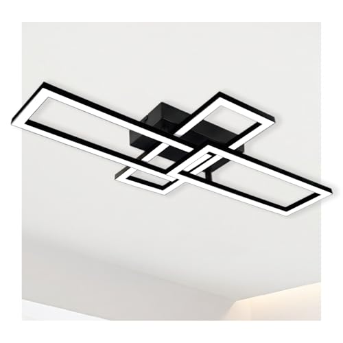 Plafonnier LED, 24W 3000LM Moderne de Luminaires Intérieur, 4000K Blanc Naturel Luminaire Carré Pour Plafond 62CM, Design à Forme Réglable Rectangulaire Noir,...
