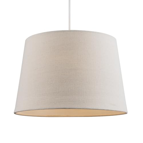 Contemporary Light Cream Linen Fabric Drum Lamp Shade with White Cotton Inner | 30cm x 20cm x 25cm | for Lamp Base or Hanging Pendant by Happy Homewares