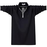 ZPLMIDE Herren Poloshirt in Übergröße, lässiges Baumwoll-Reißverschluss, übergroßes Langarm-T-Shirt, lockeres Oberteil für große Jungs, Fat Man (5XL, Schwarz)