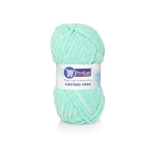 Image of ProKart Premium Blankie Wool, Plush & Cuddly, Chenille Yarn Supersoft Hand Knitting Wool Ball | Blanket Thick /Mottu Yarn Ball Suitable for Hand Knitting and Crocheting (Mint Green, 100gms x 1 Pack)