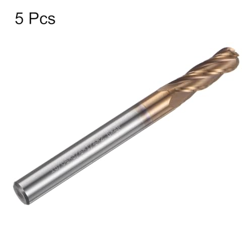 Image of HARFINGTON 5 Pcs Ball Nose End Mill 4 Flute 15 /64 inch Diameter 1 /4 inch Shank Tungsten Carbide Spiral CNC Router Bits 3 /4 inch Cutting Length Single End Ball Cutting Tool for Carving Engraving Grinding