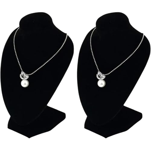 PADGCNOR Presentoir Collier Lot de 2 petits supports présentation for colliers courts en velours noir, bustes mannequin, présentoirs à bijoux