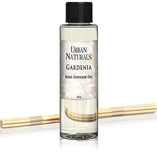 Image of Urban Naturals Gardenia Scented Oil Reed Diffuser Refill | Includes a Free Set of Reed Sticks! Jasmine, Ylang Ylang, Tuberose & Amber Notes | 4 oz