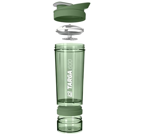 Protein Shaker 500ml + 100ml Pulverfach | Eiweißshaker mit Pulverfach | Gymshaker mit Edelstahl Mischfeder | Mixer für Proteinshakes | Shaker Gym | Klumpenfrei & Dicht | Trinkflasche 600ml BPA-frei