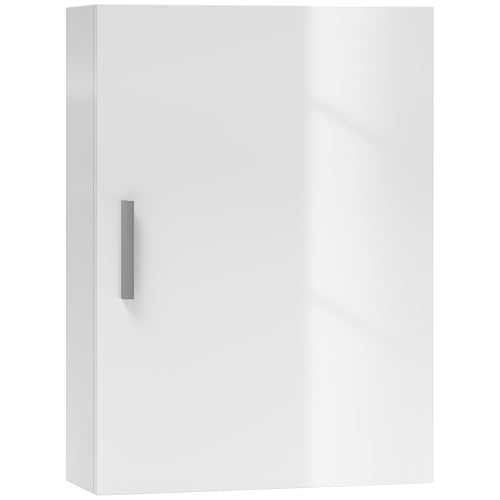HOMCOM Armario de Baño Pared, Mueble de Baño Colgar con Estantes Ajustables de Vidrio Templado, Ahorro de Espacio, Armario Multiusos para Colgar para Entrada, 40x15x55 cm, Blanco Brillo