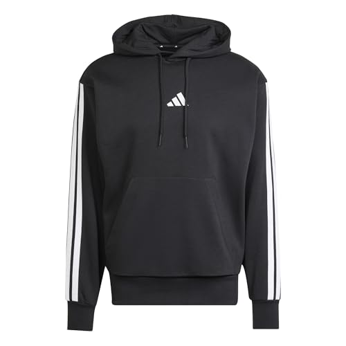 adidas Homme Essential Three Stripes Fleece Hoodie Sweatshirt, Black/White, L
