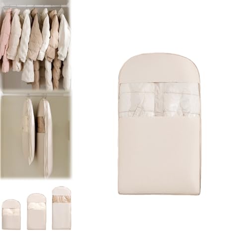 Otherwise Garment Bags, Space Saving Hanging Garment Bag with Self Compression Zipper, Hanging Space Saver Storage Bags, Dust Cover for down Coat Clothes (Beige, M)