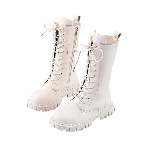 liangp Stiefel Mädchen mit Gefüttert Boots Mädchen Langschaft Leder Reitstiefel mit Seitlichem Reißverschluss Schnürstiefel rutschfest Schuhe Elegant Stiefeletten Warm Boots Herbststiefel