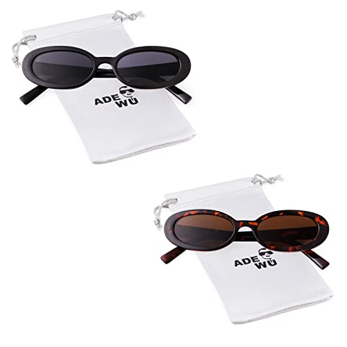 ADE WU Retro Oval Sunglasses 90s Vintage Narrow Small Tiny Oval Sun Glasses Black Tortoiseshell Frame 7