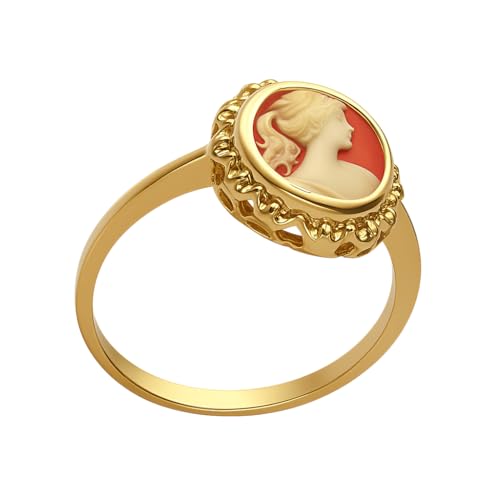 Bague Camée Femme Plaqué Or 18 Carats – Camée Orange Ovale 13x10 mm – Bijou Vintage Élégant et Intemporel